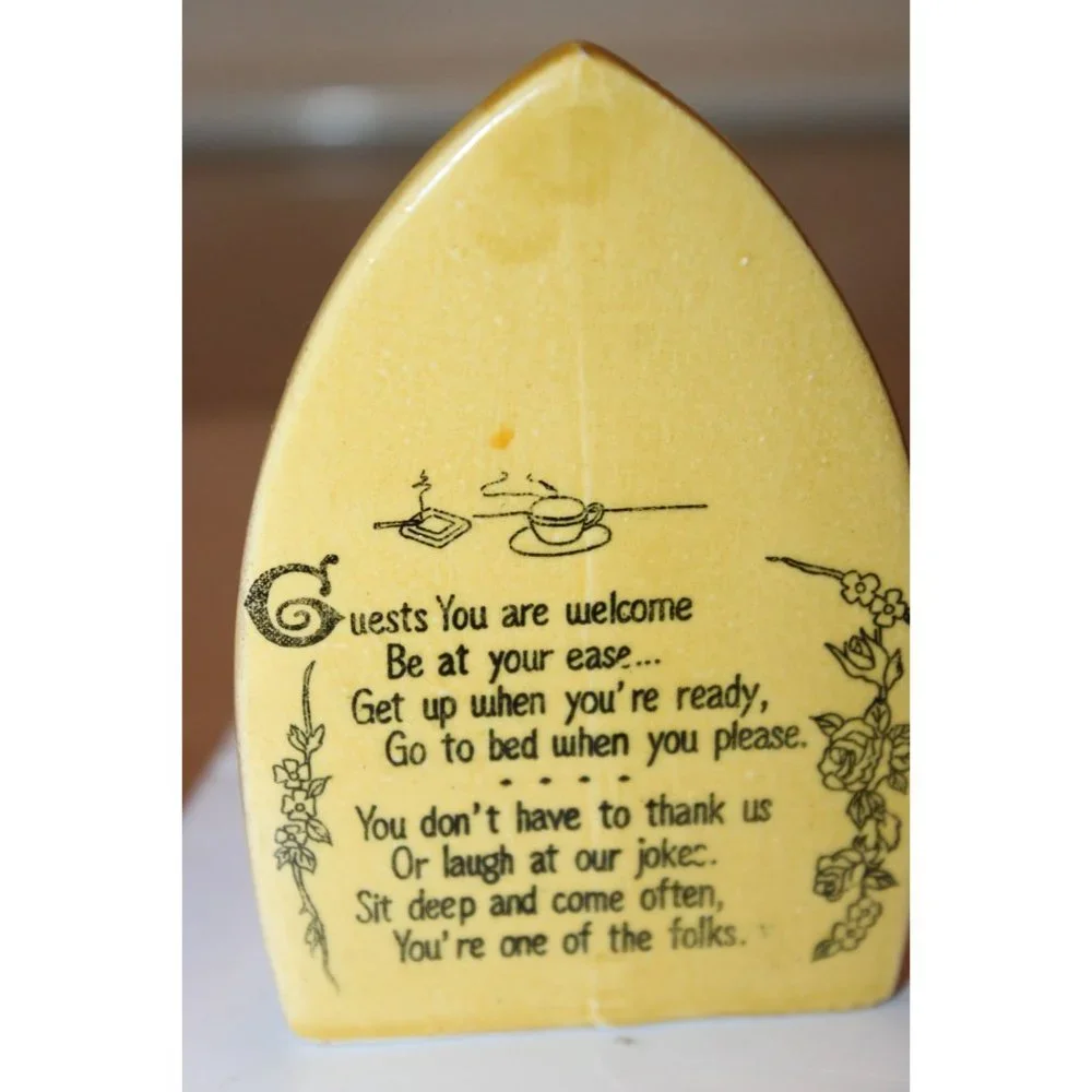 Vintage Iron Shaped Yellow Salt and Pepper Shaker Set My House Inscription